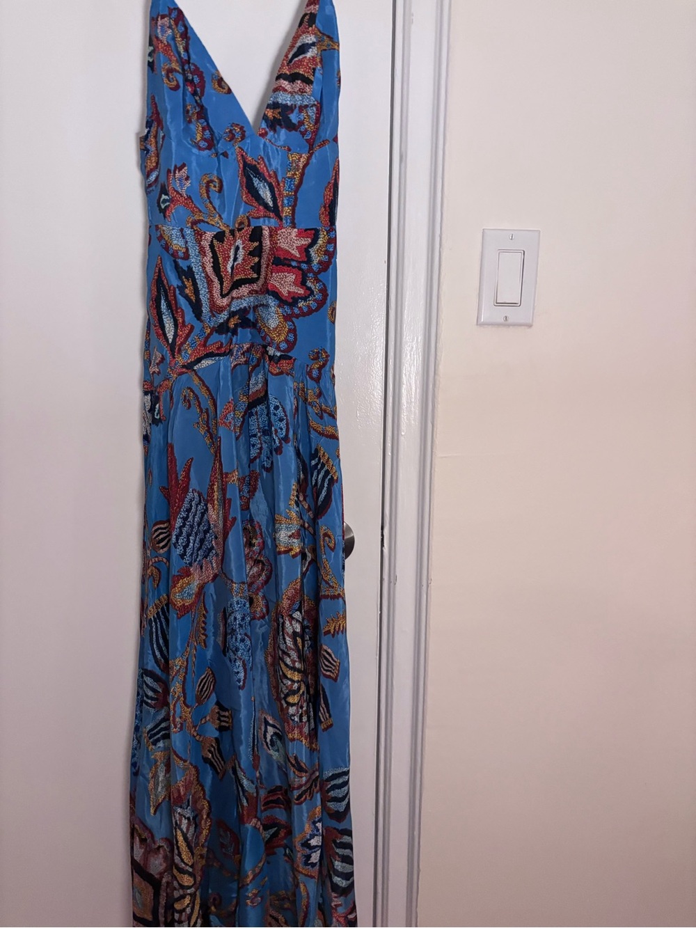 Farm Rio Sunset Tapestry Blue Midi Dress with Beaded Straps